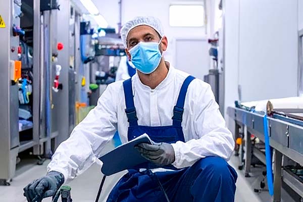 Técnico de mantenimiento de control de plagas en una industria